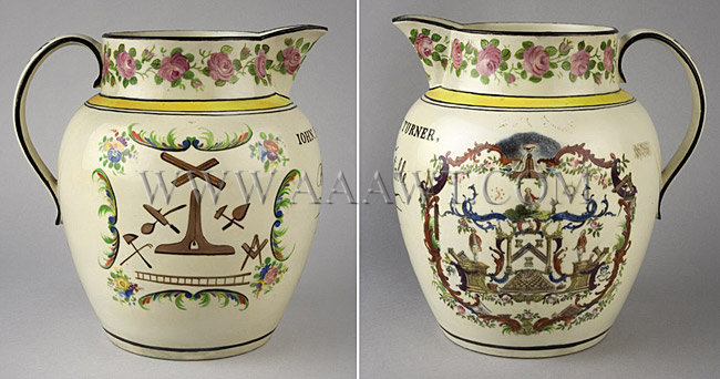 Large Staffordshire Masonic Pitcher, entire view